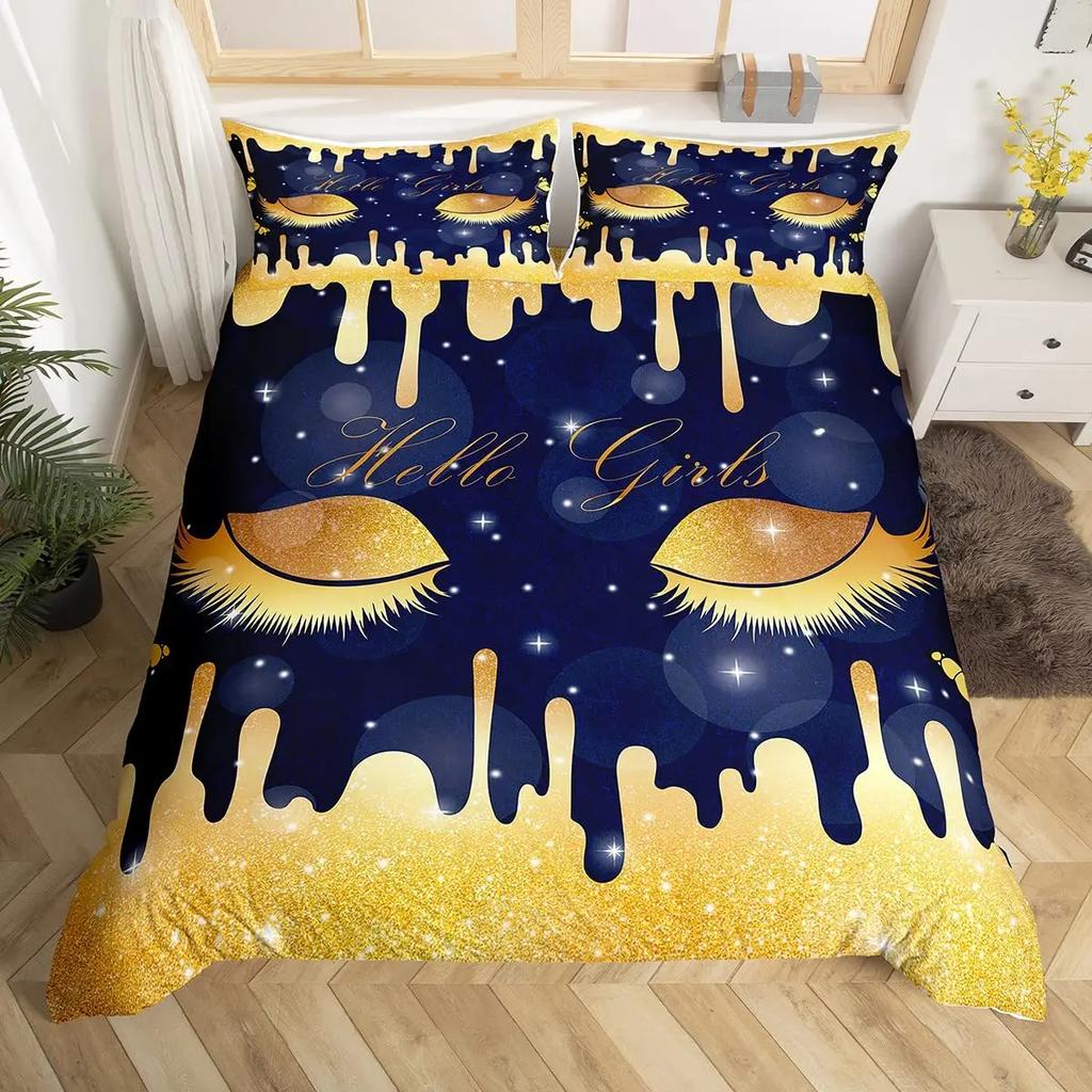 Женский пододеяльник Король Королева Ресницы Блестящий Галактический Постельный Комплект Розовые Пайетки Жидкое Искусство Чернилами Покрывало Полиэстер Чехол для Одеяла