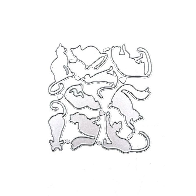 Девять милых кошек с узором, металлические штампы, ремесленные штампы для тиснения для изготовления карт, декор, трафарет для скрапбукинга