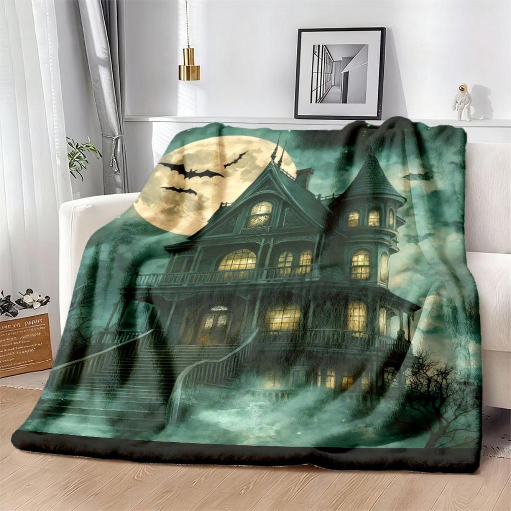 Cozy Gothic Black Castle Print Flannel Throw Blanket Soft, Warm, and Perfect for Couch, Bed, Office, or Travel, for