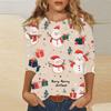 Women's Fashion Casual Three-quarter Sleeve Christmas Printed Round Neck Pullover Top