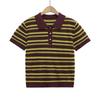 2025 Spring/Summer Women's Striped Knit Polo Collar Short-Sleeve Top