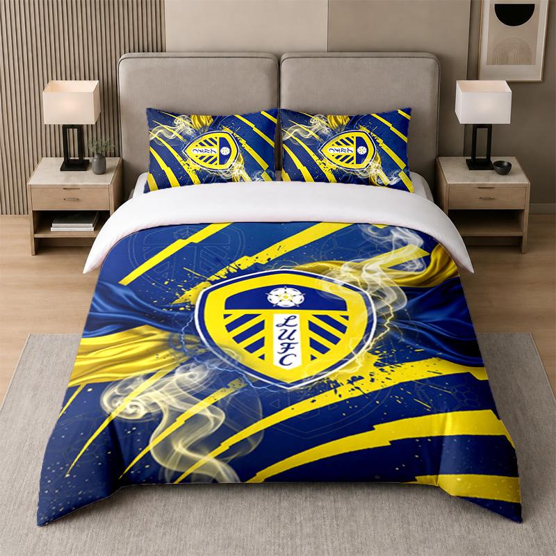 3Pcs Bedding SetLeeds United Football Soft Bed Sheet and Two Pillowcases Home Bedroom Decor