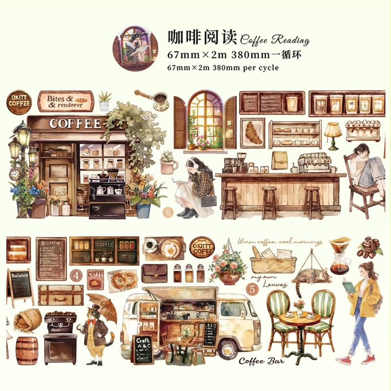 ПЭТ Лента Прекрасное Время Серии Садовый Пейзаж Рисунок Персонажа Ручной Аккаунт Пейзажная Лента DIY Поздравительная Открытка Украшение Чашки