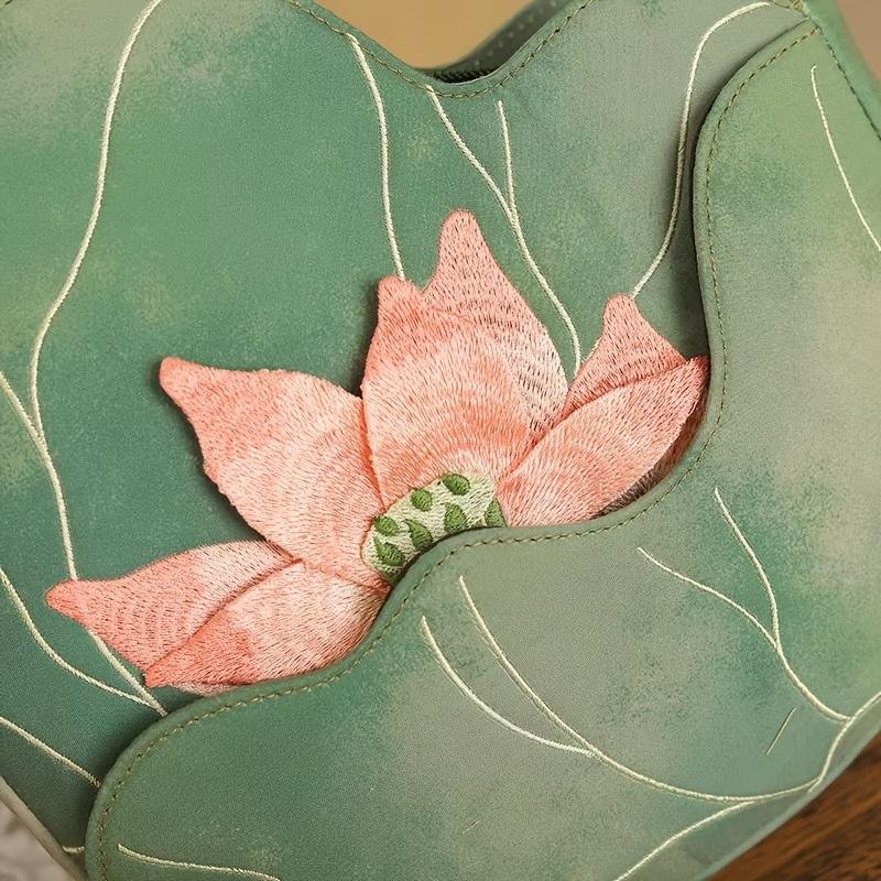 Маленькая наплечная сумка в китайском стиле для женщин, изысканная вышивка с цветочным узором, дизайнерская сумочка с акцентами в виде лотоса и стрекозы, легкая, повседневная, для формального наряда