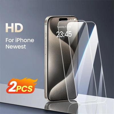 2 шт. Прозрачная защитная пленка для экрана для iPhone 16 15 14 13 12 11 Pro Max Прозрачное закаленное стекло Полное покрытие