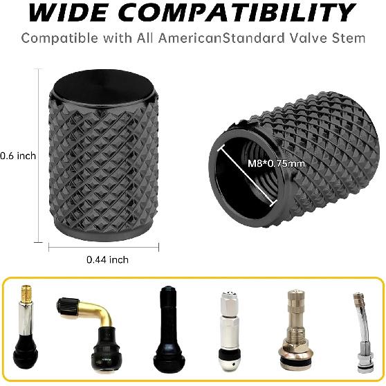 Tire Valve Stem Caps,4 pcs Universal Anodized Aluminum Tire Valve Caps with O-Ring Seal for Leak-proofing,Corrosion-Resistant, Dustproof,Durable.Fits