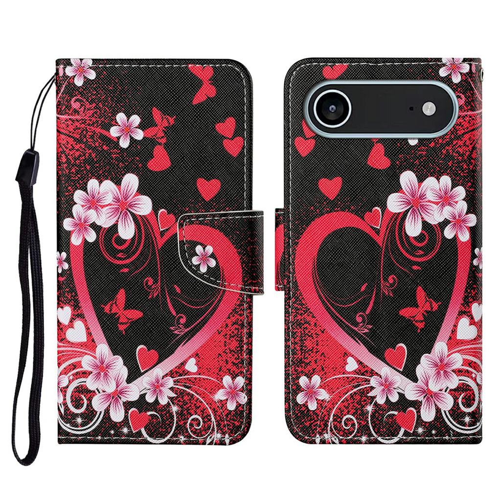 For iPhone 17 Air Case Pattern Printing Protective Leather Folio Phone Cover with Wrist Strap