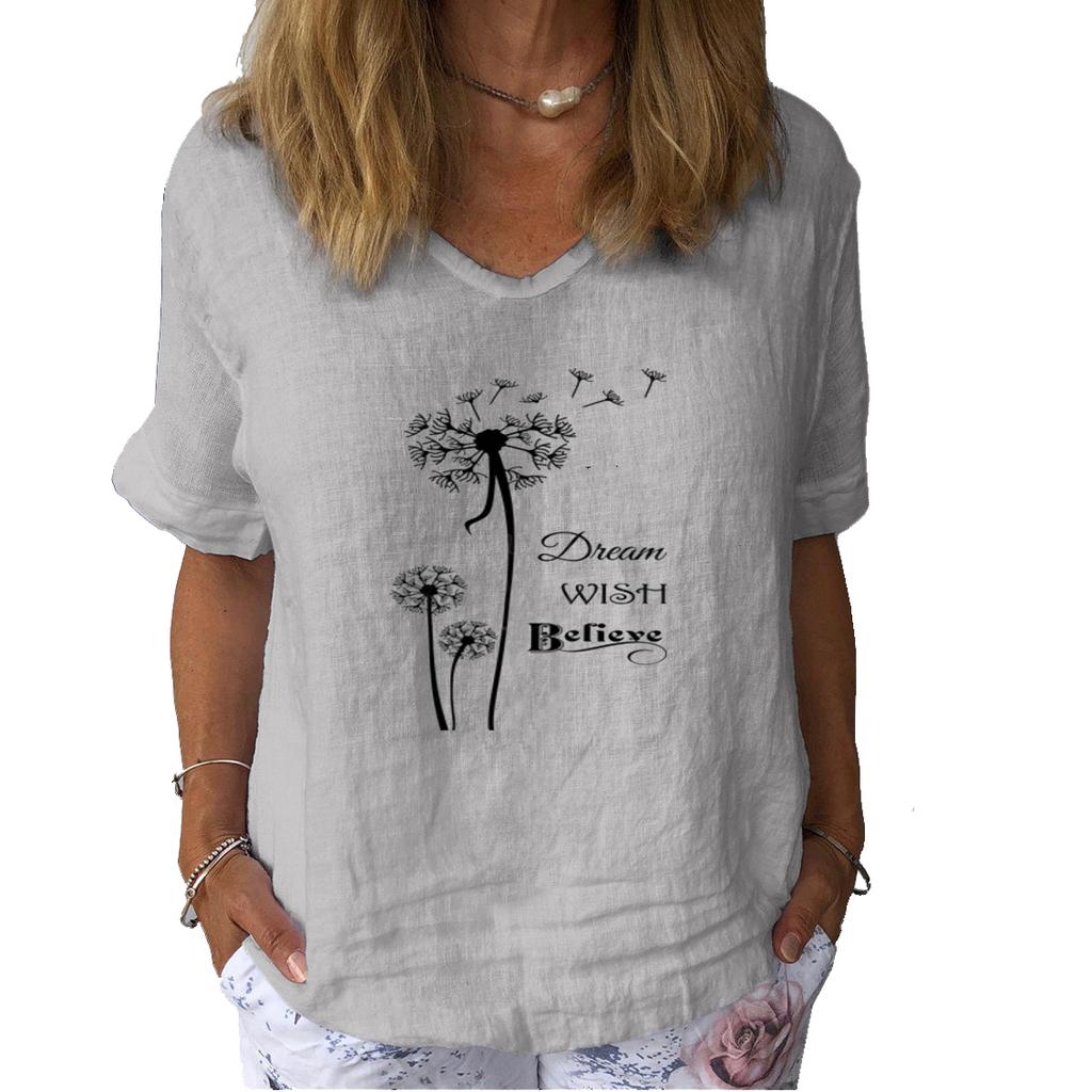 Женская мода льняная рубашка с принтом кота, летняя повседневная блузка с круглым вырезом и коротким рукавом, свободная блузка с принтом