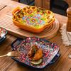 Красочная богемная керамическая тарелка квадратная салатница столовая посуда тарелка для фруктов духовка