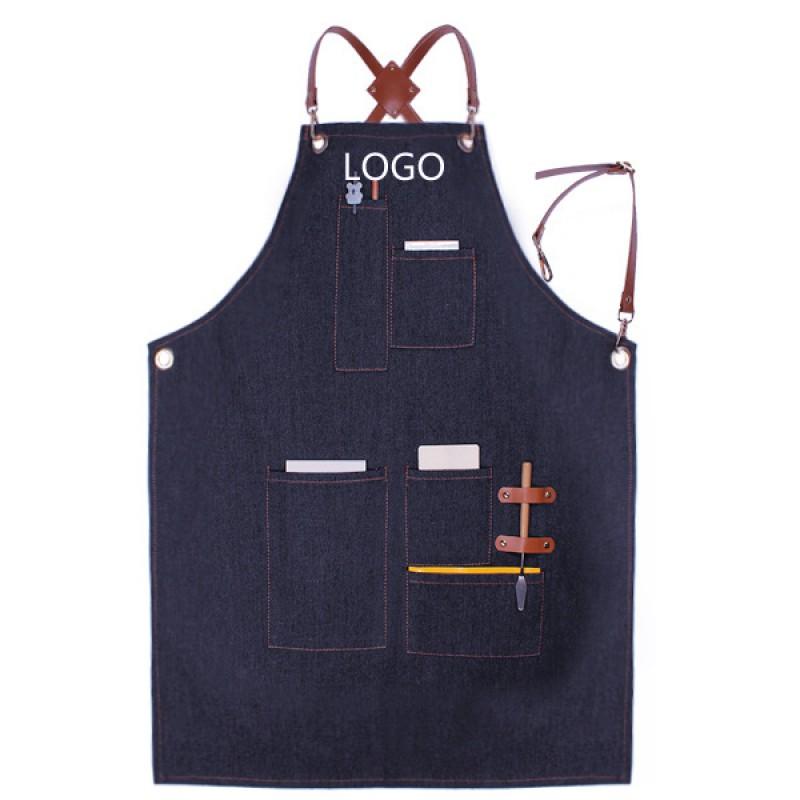 Unisex Denim Apron Barista Hairdresser Bakery Florist Chef Workwear Pure Color Adjustable Strap