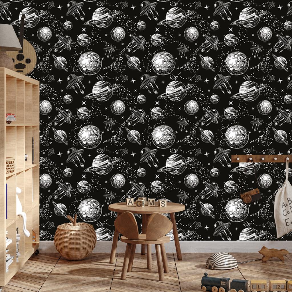 Wallpaper Spaceships among the planets for the living room and bedroom 50x1000