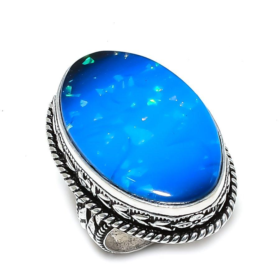 Кольцо из натурального голубого триплетного опала ручной работы из стерлингового серебра 925 пробы, размер 6,5 C8y44