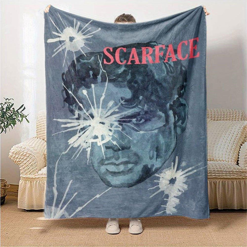 1pc Scarface-Inspired Flannel Blanket - Soft Cozy All-Season Throw for Bedroom, Sofa, Camping, Travel - Perfect Gift for Movie FansB82