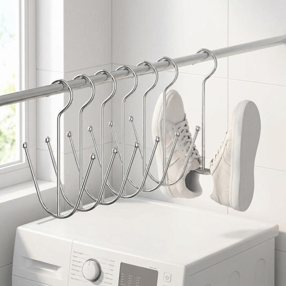 5PCS Stainless Steel Double Hook Shoe Rack Hanging Type Windproof Sports Shoes Hooks Space Saving Portable Shoes Drying Rack