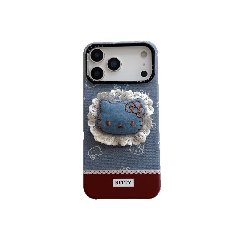 Корейский джинсовый кружевной магнитный чехол с кошечкой для iPhone 17/16 Pro Max/15/14