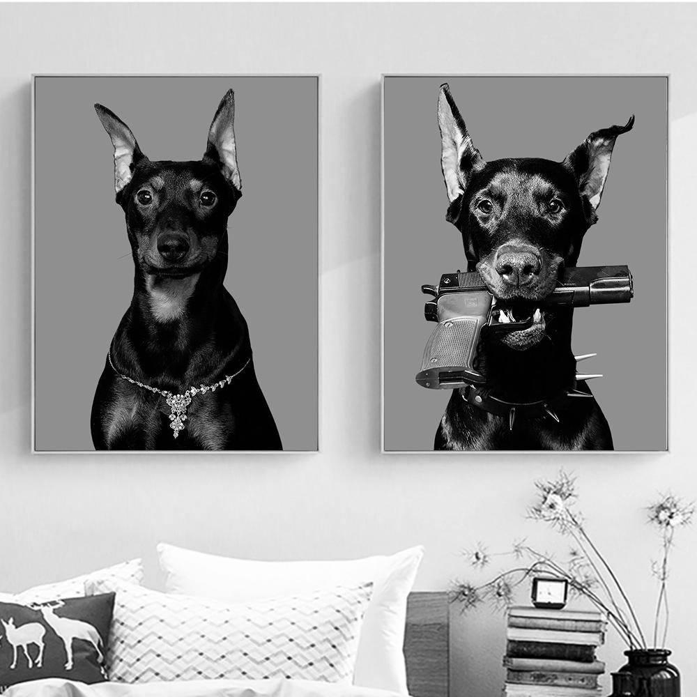 Hypebeast современный черно-белый пистолет Добермана Роскошные модные постеры с принтами на холсте настенная живопись картина в скандинавском стиле для комнаты домашний декор