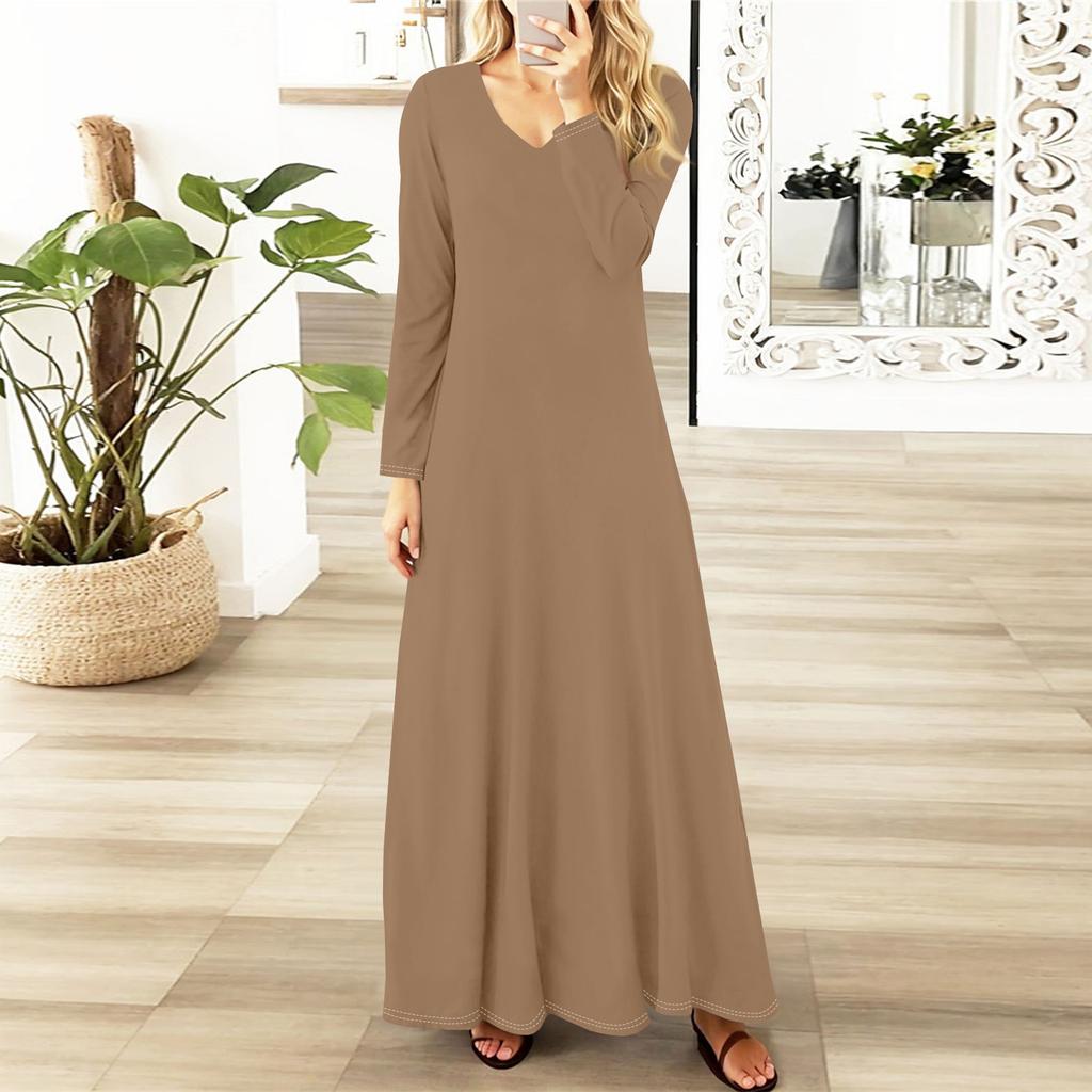 Женские повседневные модные длинные платья с длинным рукавом, однотонные, винтажные, длинные, осень