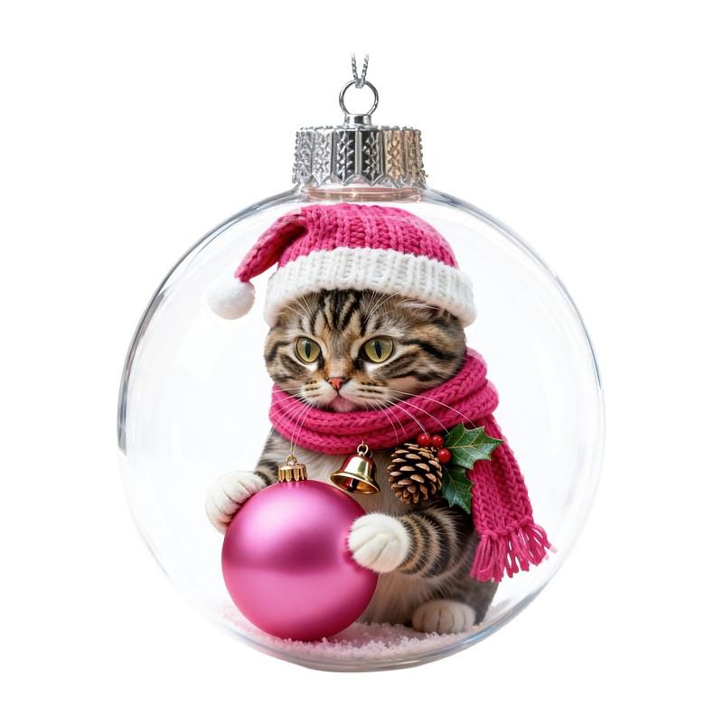 Acrylic Christmas Ornament With Cute Cat Design - Hanging Decor Tree Home Holiday Gift