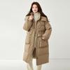 Women's Long Loose Light Down Jacket Autumn Winter Hooded Straight White Duck Down Coat Stand Collar Big Pocket Solid Color