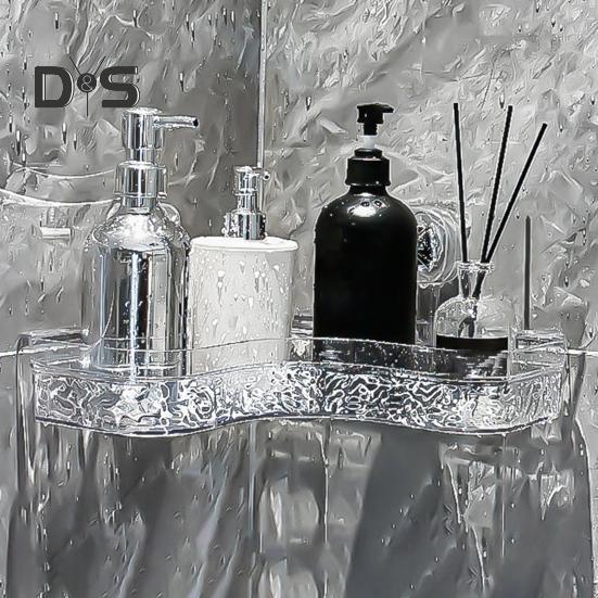 Полка для хранения Caddy с прозрачной стеной без сверления и присоской. Треугольные отсеки. Прочная несущая способность. Простая установка. Угловая полка для хранения в ванной комнате.