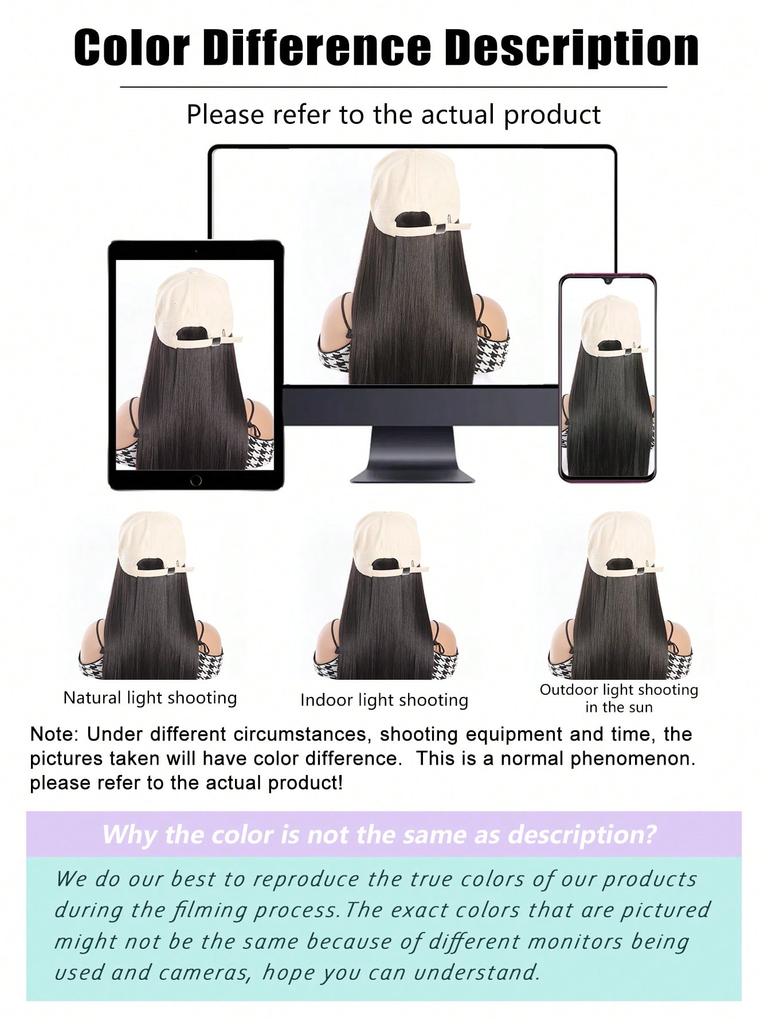 Synthetic Hat Wig 'LY' Embroidered Beige Duck Caps With Long Straight Hair Extensions For Women Hat And Wig In One Piece For Daily Use In Winter