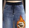 Winter Wide Leg Denim Pants Women Thicken Plush Velvet Lined High Waist Jeans Lace Up Warm Baggy Straight Vaqueros Pantalones