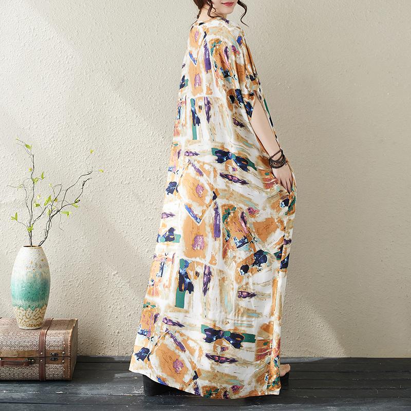 Dimanaf 2024 Plus Size Dress Women Summer V-Neck Sundress Bohemian Floral Print Loose Big Oversize Maxi Dress 5500