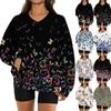 Women's Fashion Retro Floral Print Long-Sleeve V-Neck Sweatshirt