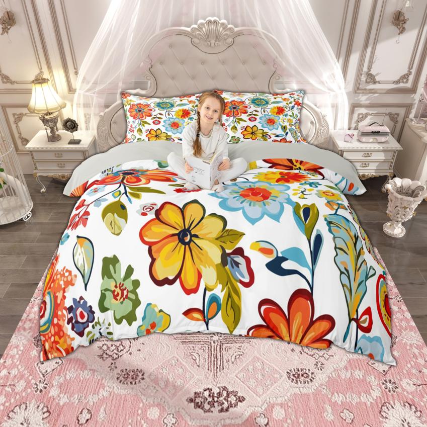 Homewish Комплект постельного белья с пододеяльником 'Groovy Flower' для девочек 2 шт./3 шт. Винтажный цветочный комплект постельного белья Набор чехлов на одеяло 'Цветущий весенний сад'