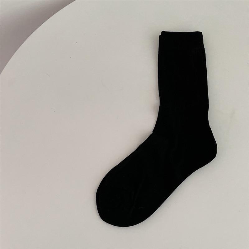 Модные женские чулки, хлопковые вязаные однотонные гольфы, школьные гольфы в студенческом стиле, черные, белые длинные носки, чулки