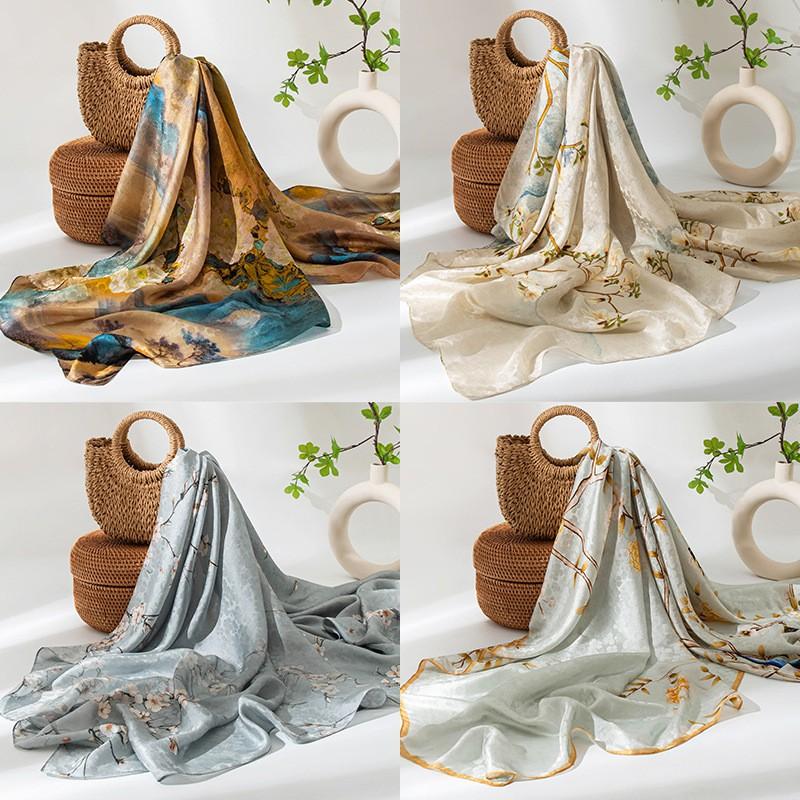 Silk Scarf Women Lightweight Printed Shawl Gift Mom 110x190cm