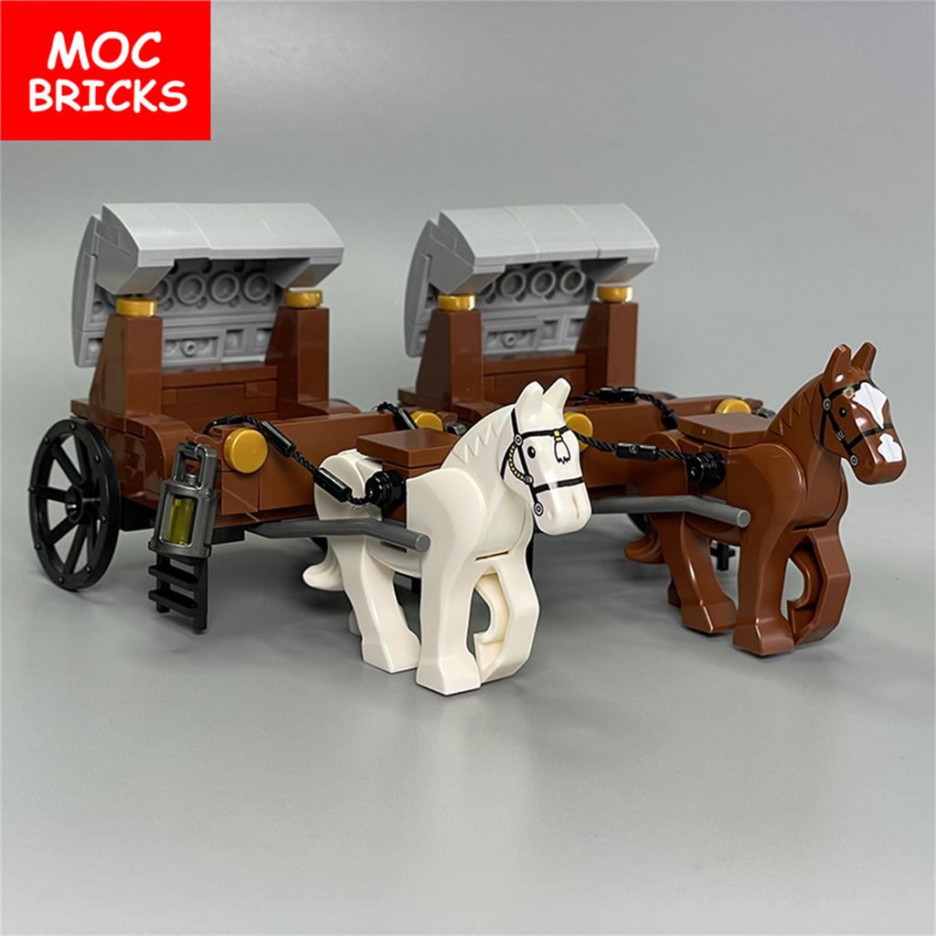 Set  MOC Bricks Middle Ages Carriage Princess Royal Horse Cart Castle Accessories Building Blocks Assemble Children's Toys