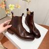 Осенне-зимняя обувь из коровьей кожи, ботинки челси без шнуровки на толстом низком каблуке с круглым носком, женские ботильоны