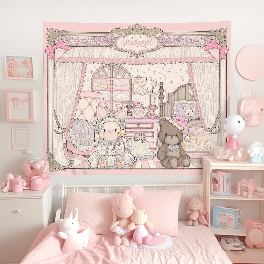 Kawaii Home Decor Cat tapestry bedroom dormitory decoration background cloth bedside tapestry bedroom desk decoration