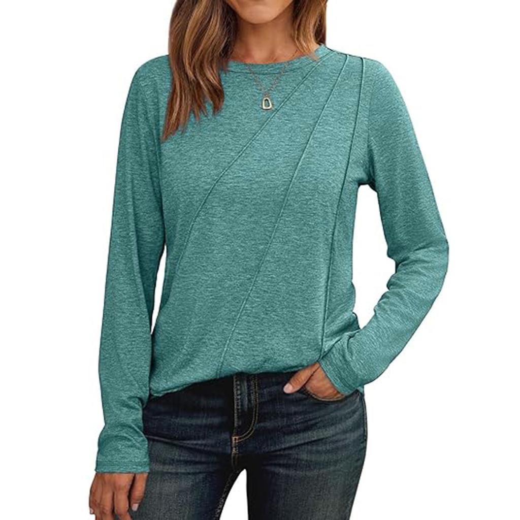 Женская рубашка с длинным рукавом, плиссированная, с круглым вырезом, повседневные свободные модные топы