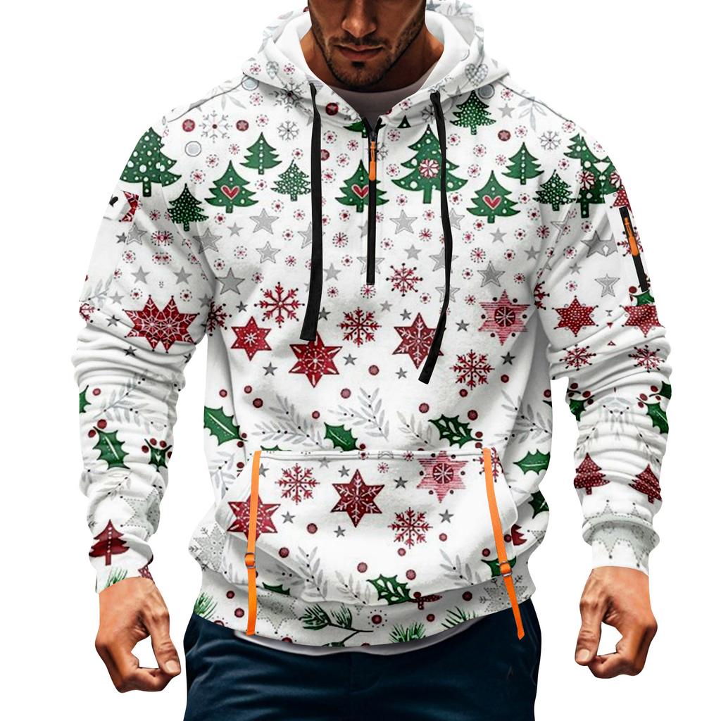 Мужская толстовка с капюшоном на молнии до середины, повседневная спортивная с рождественским принтом