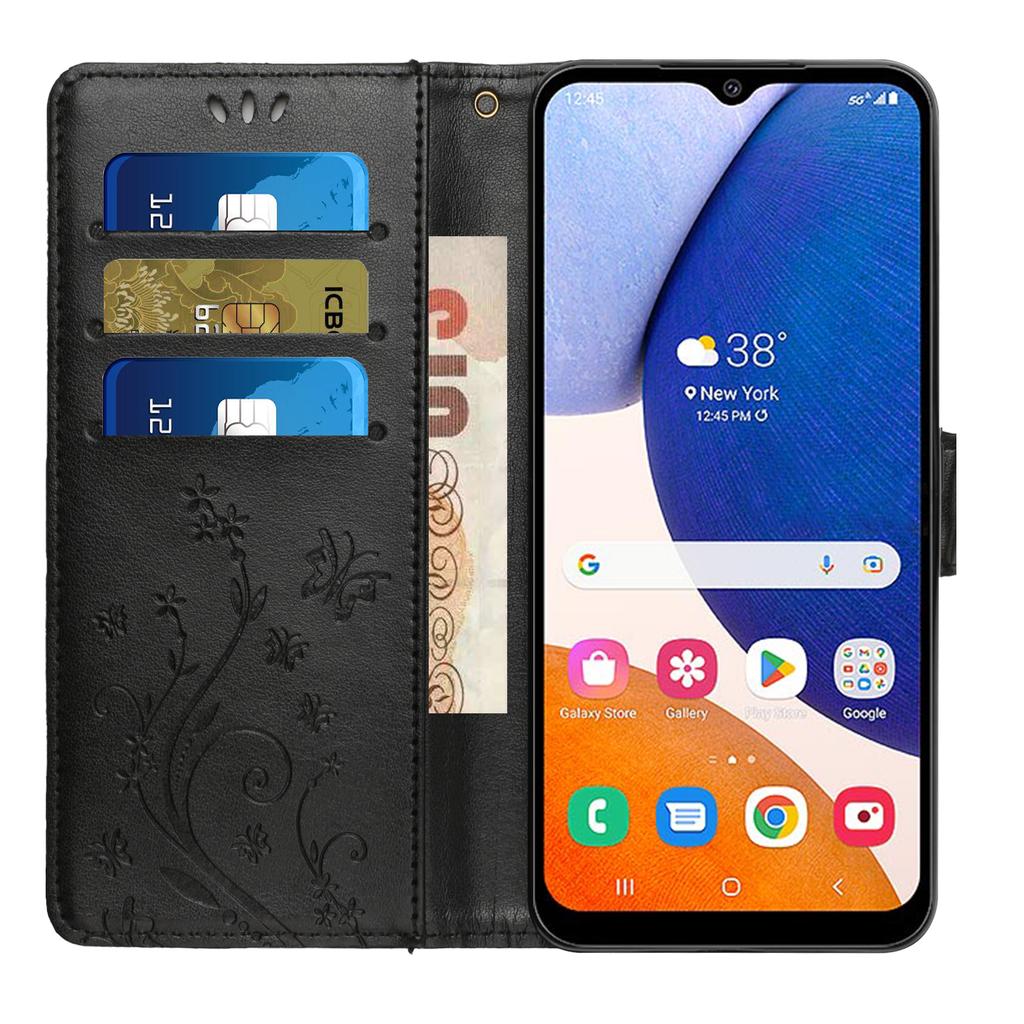 Для Samsung Galaxy S24 FE Кожаный кошелек-чехол с тиснением Цветок Бабочка, чехол для телефона с ремешком