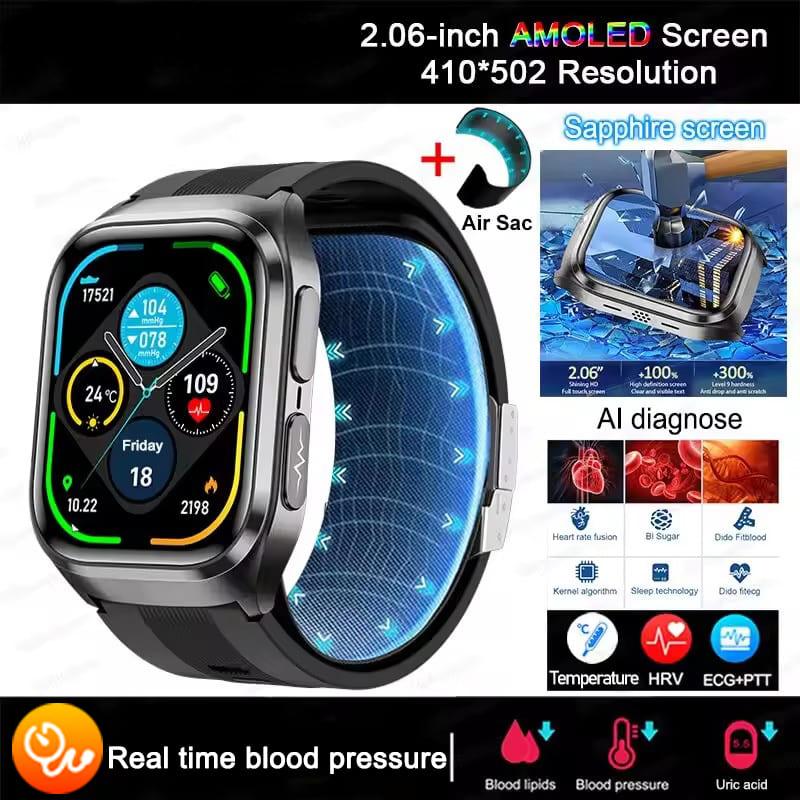 New AI Diagosis ECG Health Smart Watch Men Blood Pressure Lipid Uric Acid NFC Air Pump Airbag Health Smartwatches Women for IOS Android