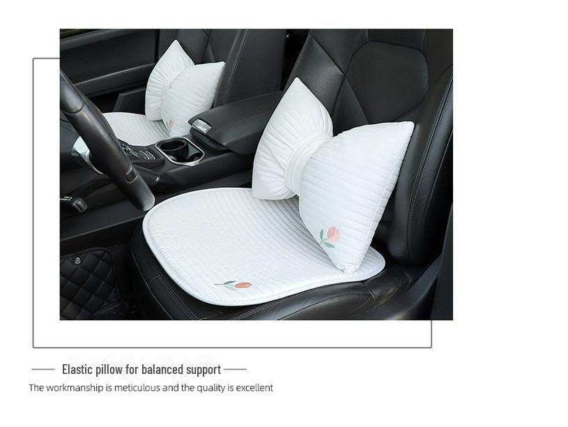 Cartoon Embroidered Bow Car Headrest Neck Pillow: Elastic, Breathable, and Stylish Car Interior Accessory.