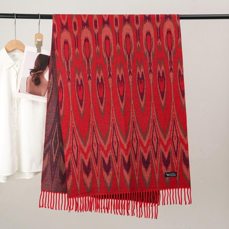 Ethnic Style Women Printed Shawl Autumn Winter Muslim Hijab Imitation Cashmere Tassels Scarves Luxury Thick Warm Scarf Female
