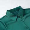2026 Womens Green Collared Long Sleeve Shirt Regular Fit Street Style Plain Color Design
