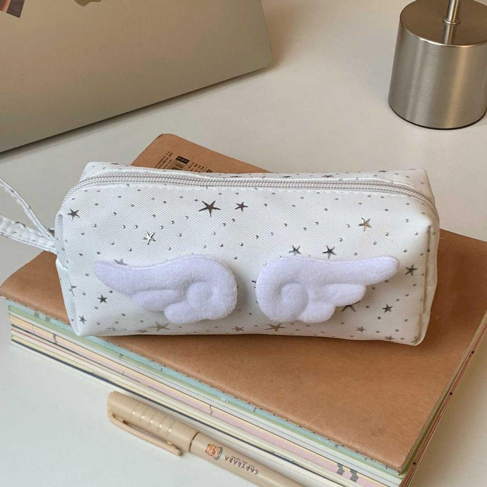 Y2k Wings Star Dots Pencil Case Desktop Storage Pencil Pouch Korean Style Pen Bag School