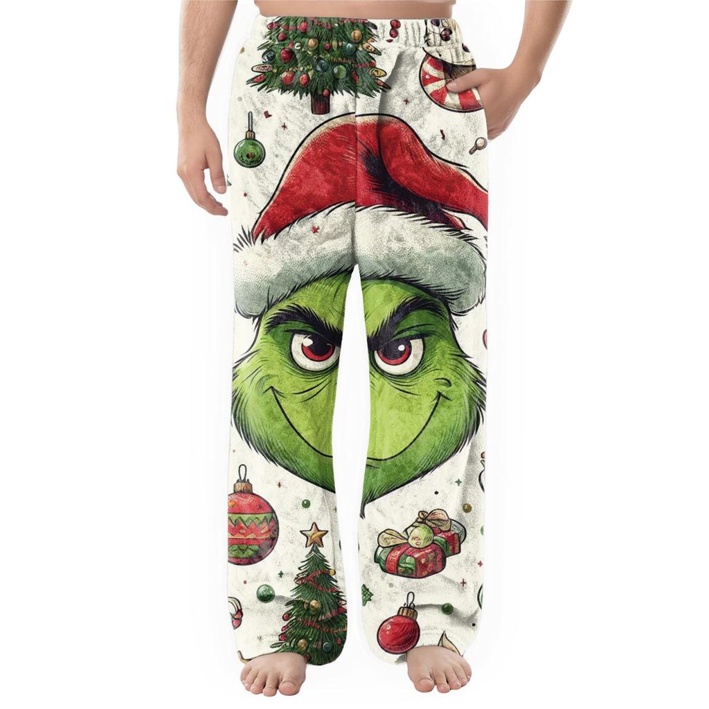 Men's Flannel Pocket Casual Pants, Printed Pocket Casual Pants, Home Sleeping Pants