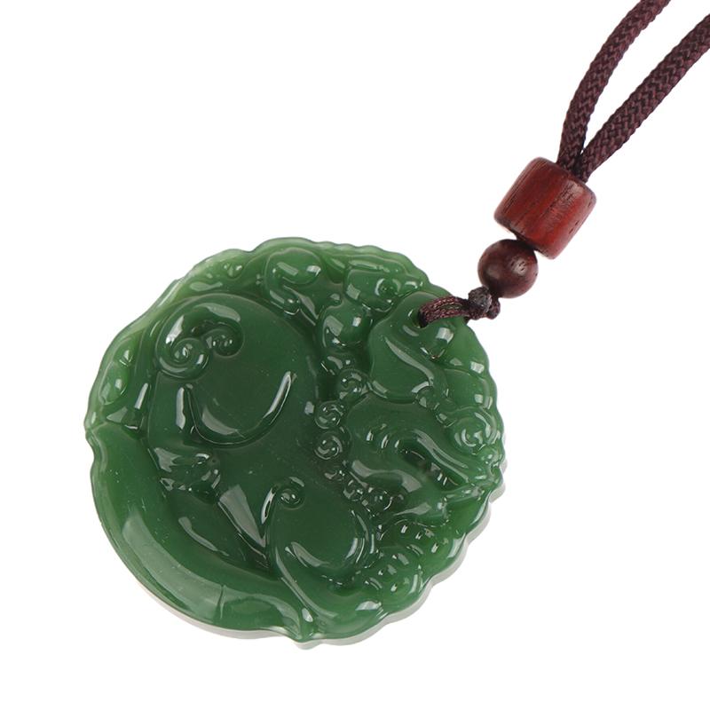 Классический зеленый кулон нефритовое ожерелье модные украшения с подвесками резное благословение амулет на удачу подарки