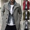 Men Overcoat Plaid Medium Length Turndown Collar Windbreaker British Style Coldproof Single Breasted Trench Coat Streetwear