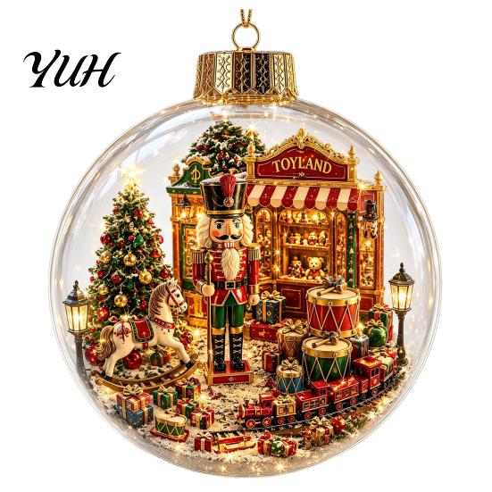 Decorative Acrylic Christmas Ornaments Tree Crystal Ball Pendant with LED Light, Built-in Christmas-themed Theme Hanging Charms Pattern Design,