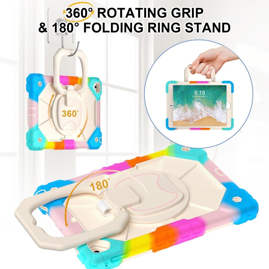 For Apple iPad 9.7 (2017) 360° Rotating Grip Heavy Duty Protection Stand TPU+PC 3in1 Anti-knock Shockproof Tablets PC Case