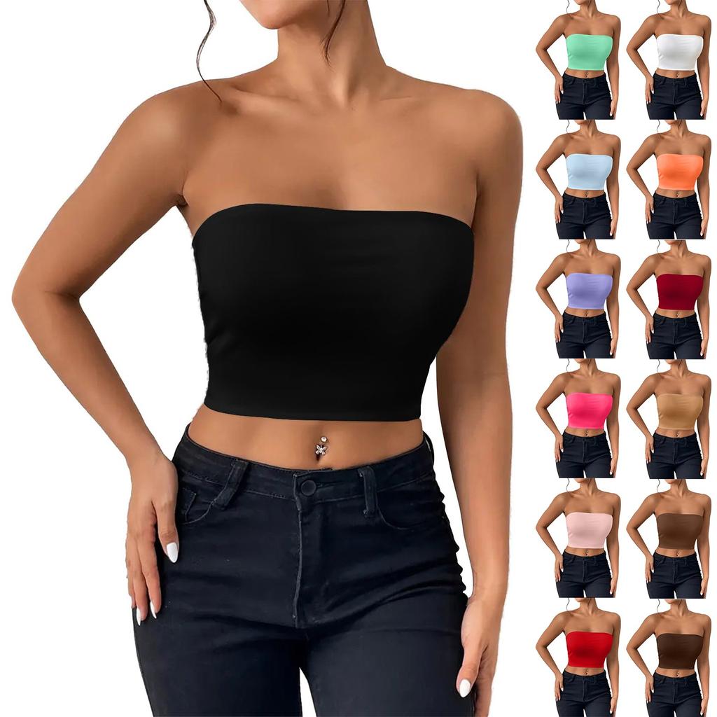 Women's Fashion Sexy Neckless Slimming Tank Top Outer Wear Solid Color Tank Top