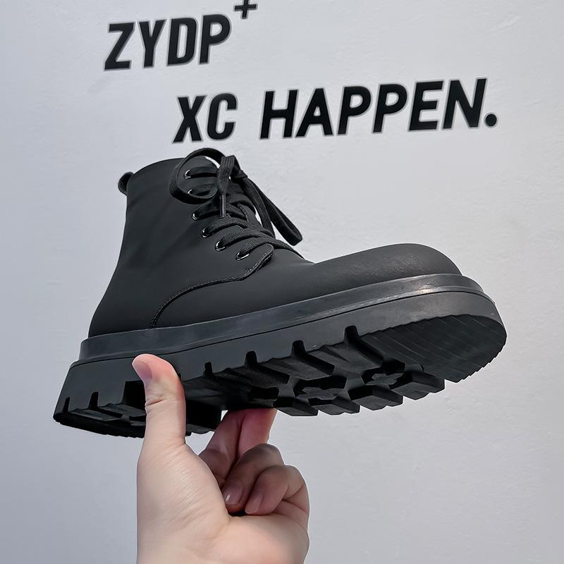 Мужские ботинки Мартин осенне-зимние бархатные высокие черные мужские в британском стиле на толстой подошве увеличивающие рост ботинки-локомотивы 5166-A