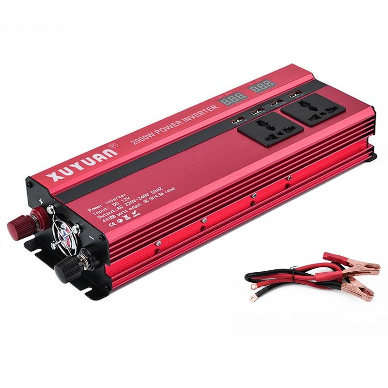 Автомобильный инвертор 2000 Вт, 4 выходных порта USB, двойной светодиодный дисплей, преобразователь синусоидальной волны постоянного тока 12 В/24 В в переменный ток 110 В/220 В